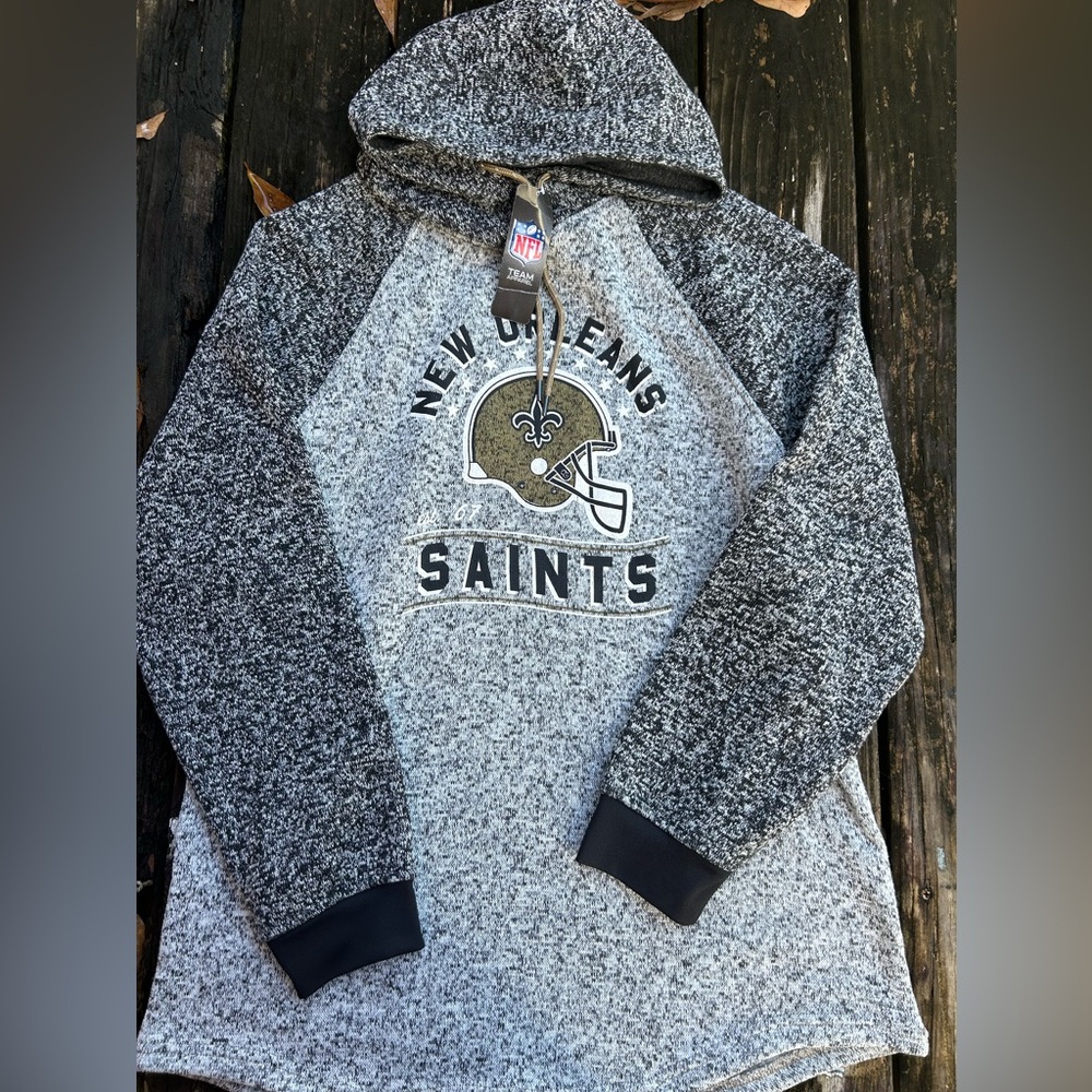 NWT NFL Team Apparel New Orleans Saints 2-Tone Gray Long Sleeve Hooded XXL Shirt - Picture 2 of 5